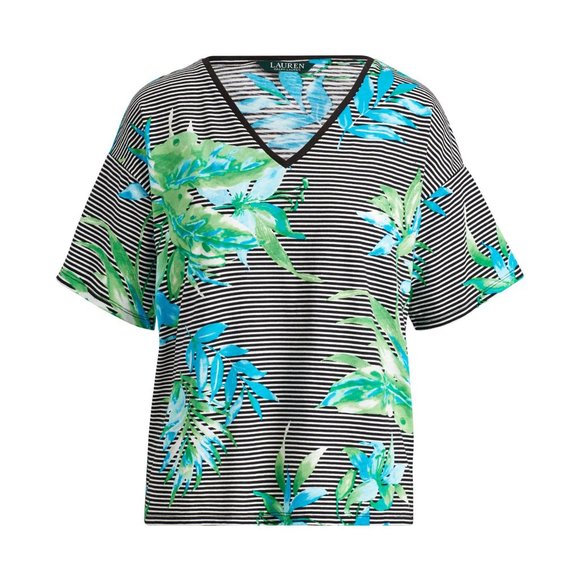 NWT Women Size Small or Large Lauren Ralph Lauren Floral Striped T-Shirt Tee Top - Picture 1 of 3